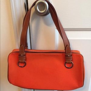 Asprey orange canvas and leather handbag